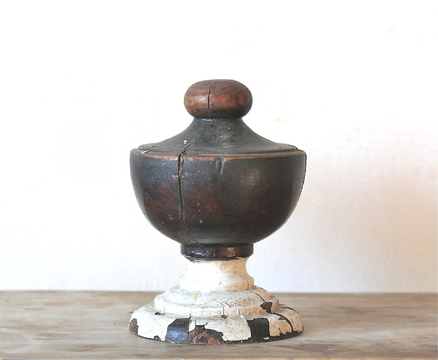 Antique Rustic Distressed Wood Newel Post Finial Architectural