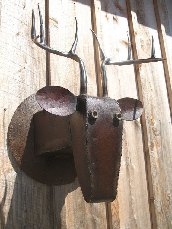 Metal Deer Head Mount Recycled Farm Machinery