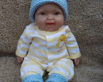 Newborn Hat and Booties Set - Blue