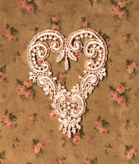 Hand Dyed Venise Lace Applique Victorian Heart French Vanilla