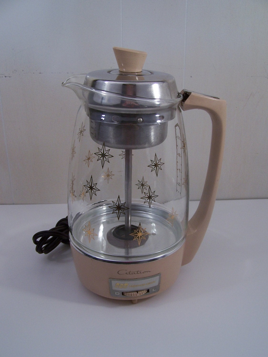 Vintage Retro Electric Glass Coffee Pot Gold Stars