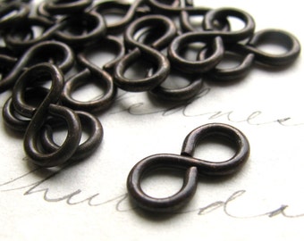 11mm figure eight eye link, dark antiqued brass (20 infinity links) oxidized patina, black ox figure 8, infinity loop connector, aged patina