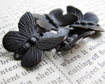 Butterfly links , 14mm x 18mm, dark antiqued brass (4 bugs) aged black oxidized patina, oxidized brass, lead nickel free, made in the USA