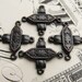 Crossed bars, 4 way link, 18mm dark antiqued brass connectors (4 links) aged black patina, blackened, lead nickel free, crisscross pattern