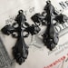 ONE CROSS - last one - Rococo cross rosary pendant - 48mm - antiqued black brass - light weight stamping (2 black crosses)