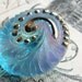 27mm aqua blue spiral chambered nautilus Czech glass button - hand painted, hand forged