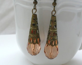 ndb-Antique Bronze and Peach Dangle Earrings
