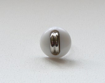 nr-White and Silver Button Adjustable Ring