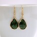 Gold Earrings Emerald Green Glass Teardrops