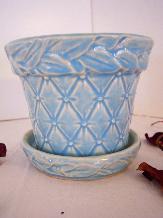 Aqua Blue Quilted McCoy Pottery Flower Pot... The Small One