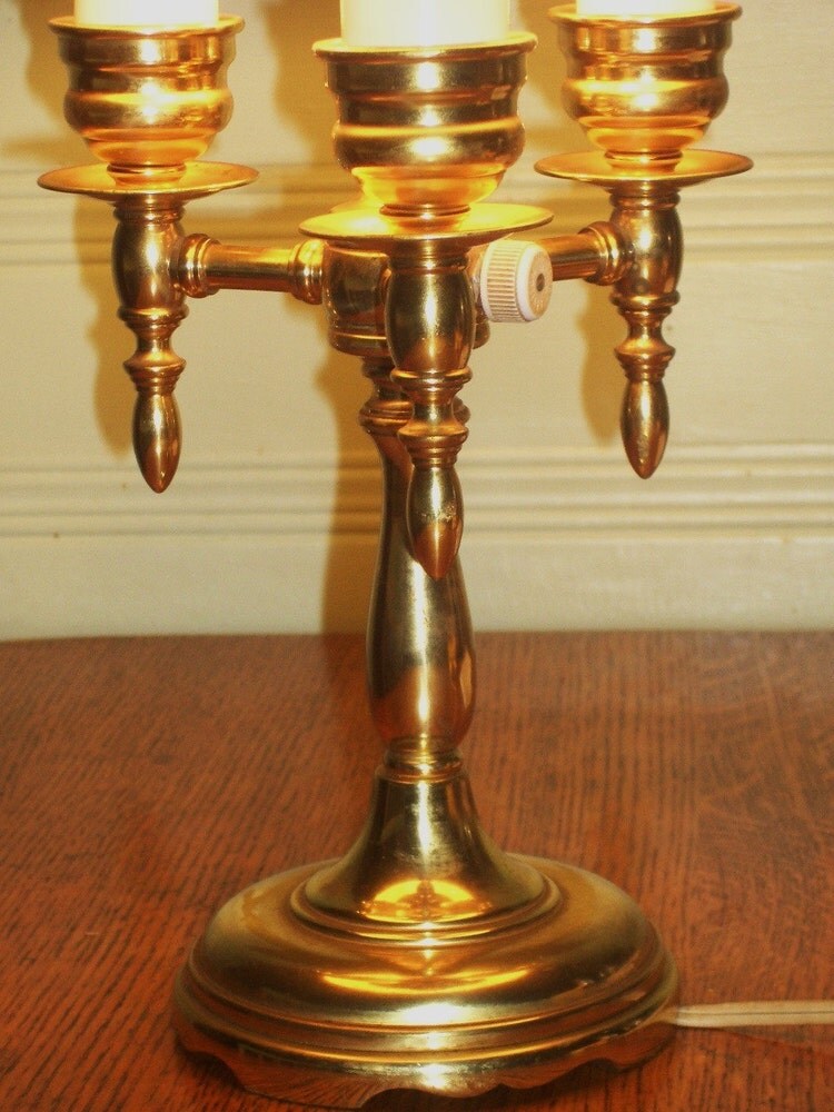 Vintage Classic Brass 3 Candle Table Lamp Bouillotte by 40sZen