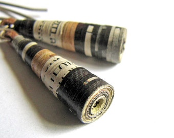 News capsule earrings • Recycled newspaper earrings • Paper bead jewelry • Gift for journalist • Eco friendly jewelry • Sustainable earrings