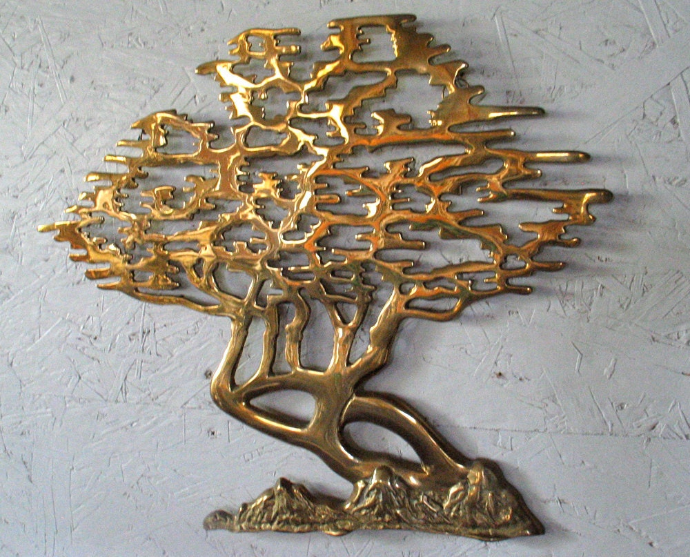 Brass Bonsai Tree Wall Sculpture Hollywood Regency Abstract