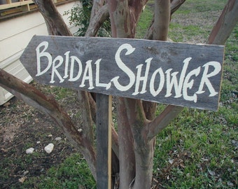 Rustic Wood Wedding Sign on Stake Bridal Shower Directional Arrow