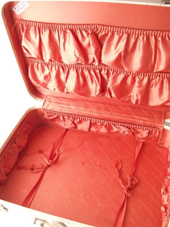 vintage travel joy suitcase white luggage old school case