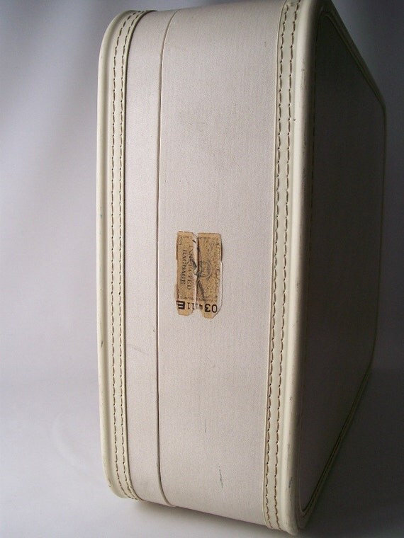 vintage travel joy suitcase white luggage old school case