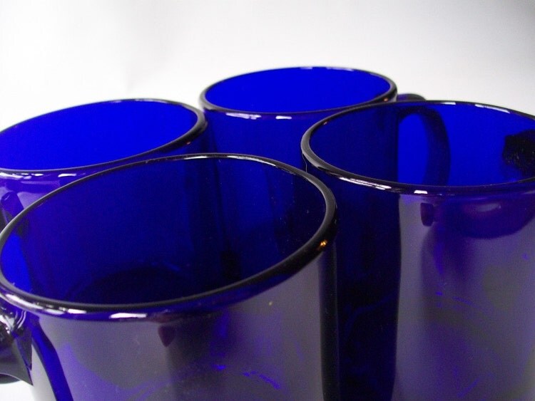 vintage cobalt blue glass coffee mugs . made by RecycleBuyVintage