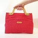 vintage gloria astor purse red handbag natural wood handles basket weave detail stylish retro designer fashion for summer or fall