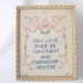 vintage retro art inspirational embroidered artwork framed picture linen wall hanging quote love friendship home decor shabby cottage
