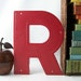 salvaged upcycled vintage marquee sign letter R business signage industrial modern wall hanging home decor red cherry strawberry initial