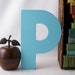 salvaged upcycled vintage marquee sign letter P business signage industrial modern wall hanging home decor aqua ocean blue initial