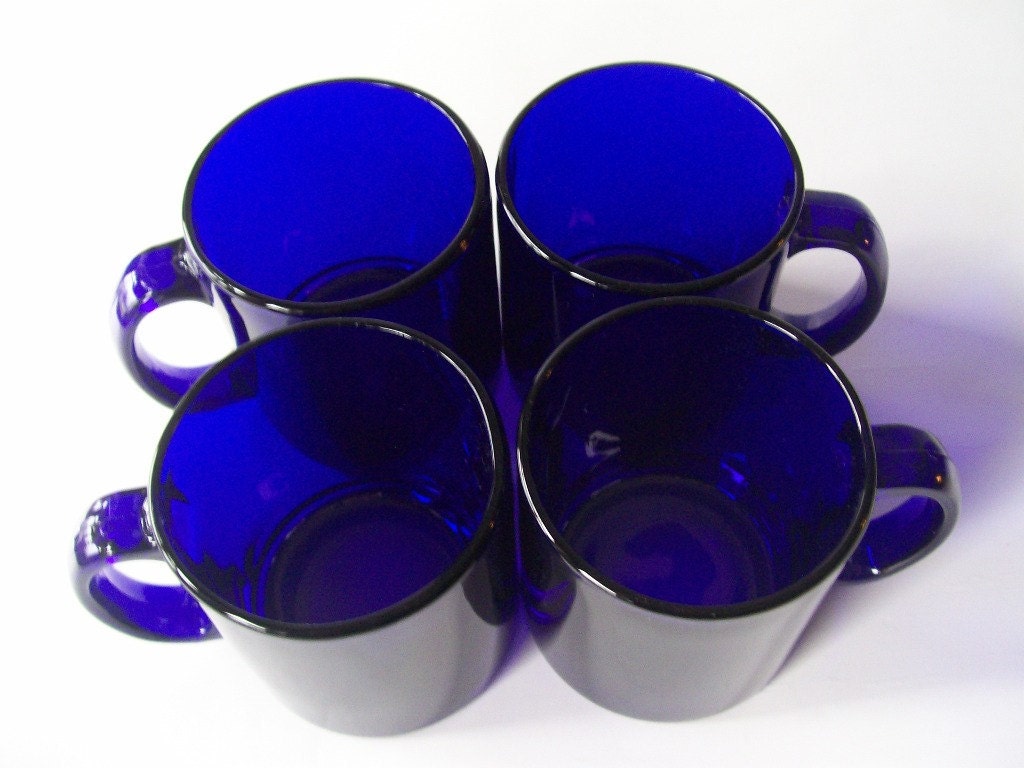 vintage cobalt blue glass coffee mugs . made by RecycleBuyVintage