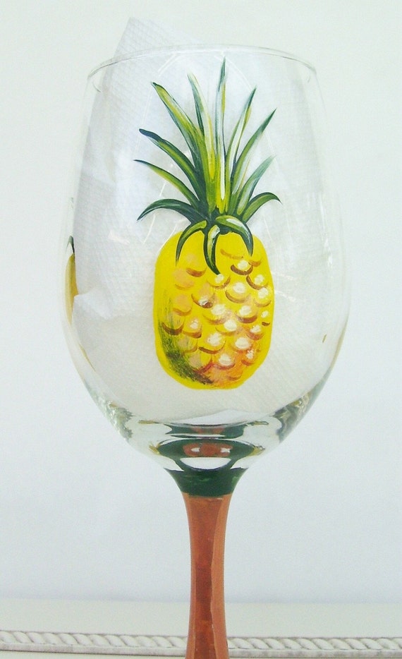 Pineapple Wine Glass Hand Painted