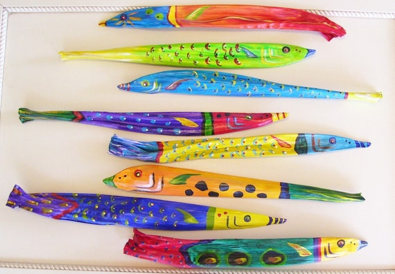 Handpainted Fish on Palm Seed Pod Buy 3 Get 1 Free by roseartworks