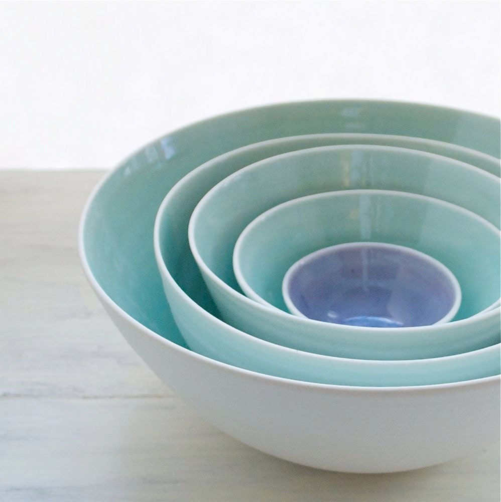 Extra Large Nesting Bowls in Aqua and Lavender by SuiteOneStudio