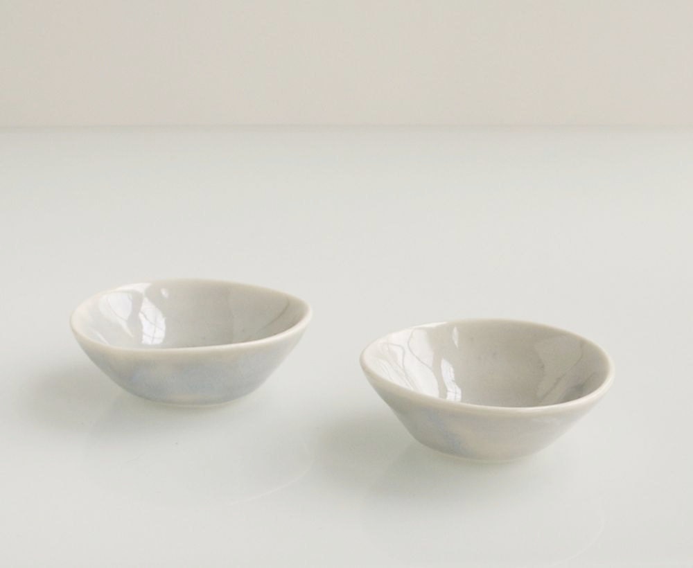 Tiny Salt and Pepper Cellar Gray Blue Porcelain Bowls