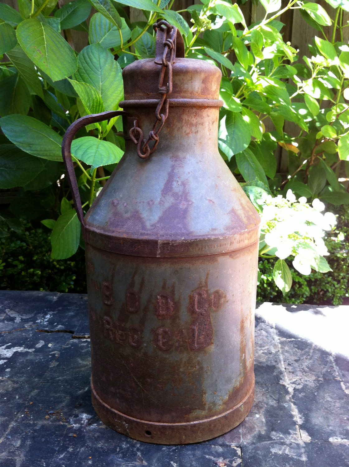Vintage Creamery Metal Milk Can with lid and chain