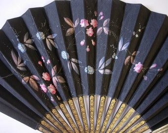 Black Silk Handpainted Fan