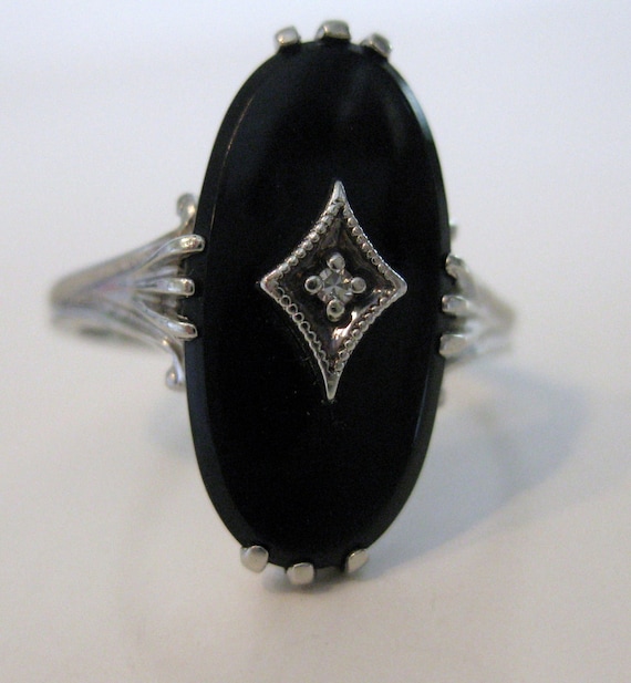 Antique Edwardian Black Onyx & Diamond Ring
