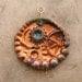 Raku Steampunk Pendant - Copper and Green Gear and Bearing Medallion