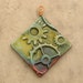 Ceramic Steampunk Pendant - Green Diamond with Gears