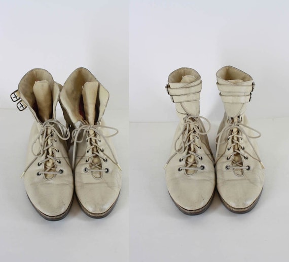white lace up granny boots
