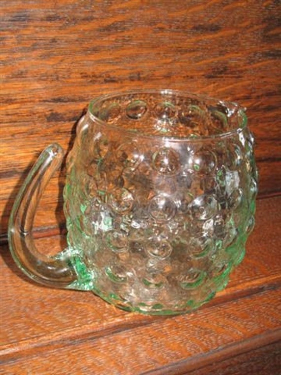 Vintage Green Bubble Glass Pitcher Made in Spain