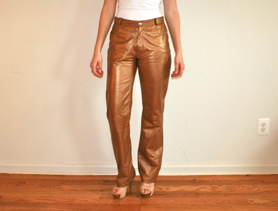 rose gold leather pants