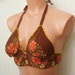 Brown cotton fabric floral bra top bustier small size