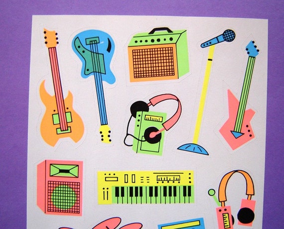 Vintage 80s Neon ROCK BAND Stickers by chichiANDklaus on Etsy