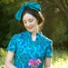 60s Mod Tapestry Print Dress... Vintage 1960s Blue And Green Day Dress... TAPESTRY OF SKY (m)