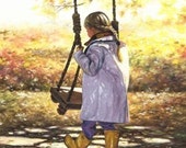 Little Blonde Girl Art Print from painting, yellow, gold, autumn, fall paintings, swing, girls room, braid, wall decor, Vickie Wade Art Little Blonde Girl Art Print from painting, yellow, gold, autumn, fall paintings, swing, girls room, braid, wall decor, Vickie Wade Art