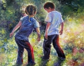 Lets Dance Print, boy and girl, brother and sister, dancing, country kids, couple, romance, Vickie Wade paintings, art Lets Dance Print, boy and girl, brother and sister, dancing, country kids, couple, romance, Vickie Wade paintings, art