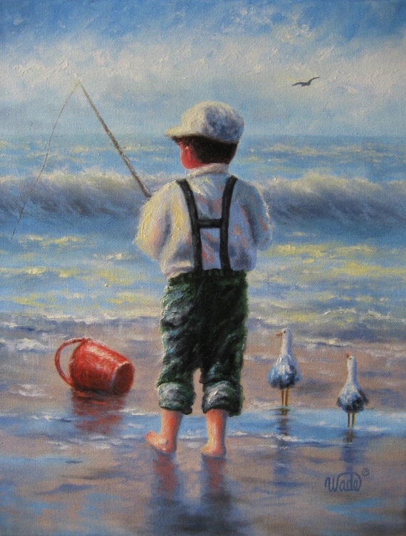 Waves Boy2 Original Oil Painting Vickie Wade art boy at