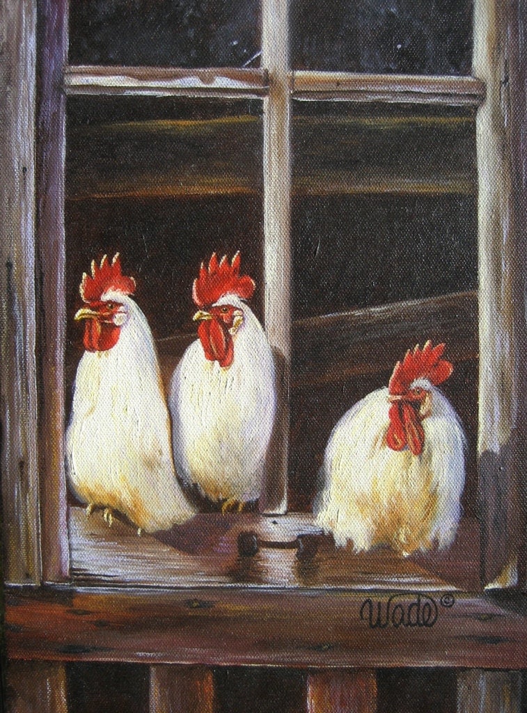 Chickens Art Print roosters art chicken paintings rooster
