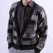 1980s Gray Mens Cardigan / Black Patchwork Style / Small