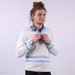 Mens NAUTICAL Jumper . Vintage 70s White and Blue Classy Sweater Retro Sailor Pullover Boyfriend Gift Urban Casual . Small to Medium