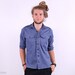 Military Mens Shirt / 70s Storm Blue Cotton Shirt / S
