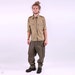 Linen Mens Shirt /Olive Green Military Style Patches Shirt / M