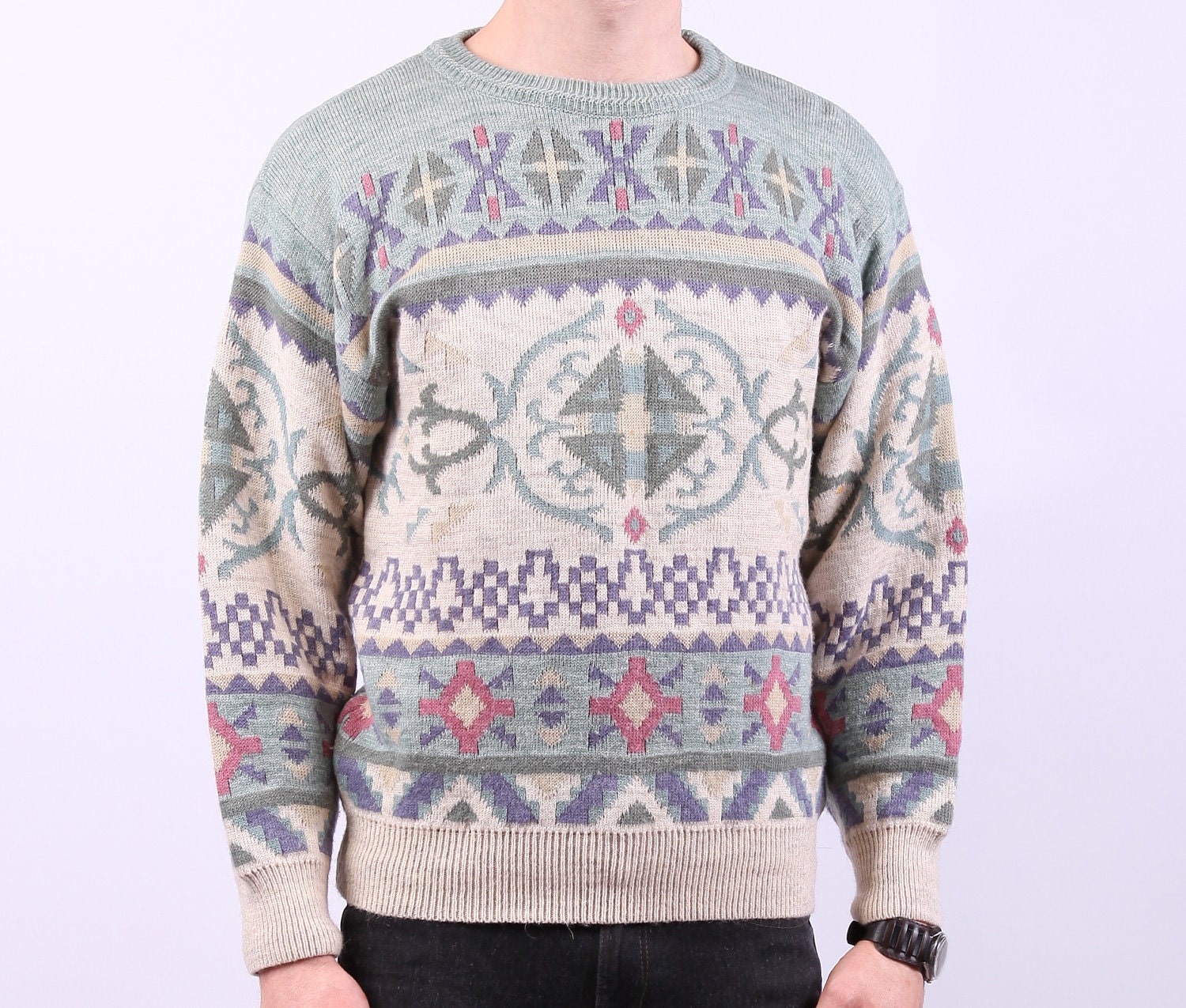 Vintage Native American Sweater / Crew Neck Wool Jumper